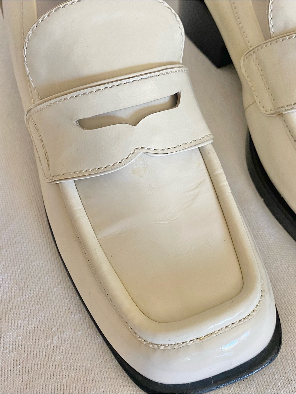 Jeffrey Campbell crinkle patent leather chunky loafers in ivory size 11 HTF - Picture 8 of 13